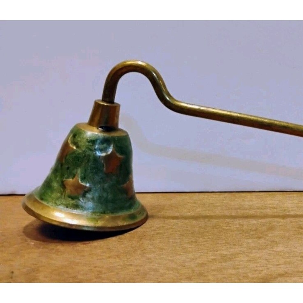 Vintage Brass Celestial Candle Snuffer Star Green Verdigris Bell Made in India